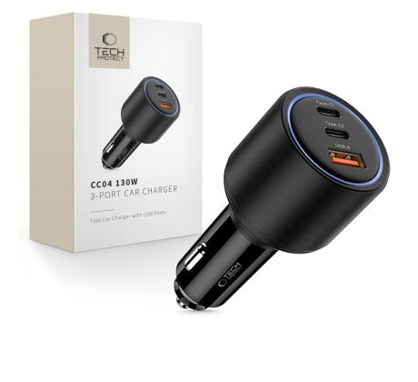 TECH-PROTECT CC04 3-PORT CAR CHARGER PD 130W BLACK