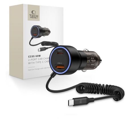 TECH-PROTECT CC05 2-PORT CAR CHARGER PD 60W + CABLE BLACK