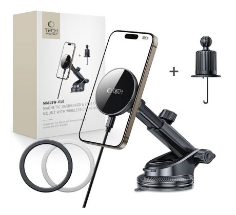 TECH-PROTECT mm15W-V10 MAGNETIC MAGSAFE DASHBOARD & VENT CAR MOUNT WIRELESS CHARGER 15W BLACK