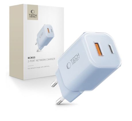 TECH-PROTECT NCM33 2-PORT NETWORK CHARGER PD 33W / QC3.0 BABY BLUE