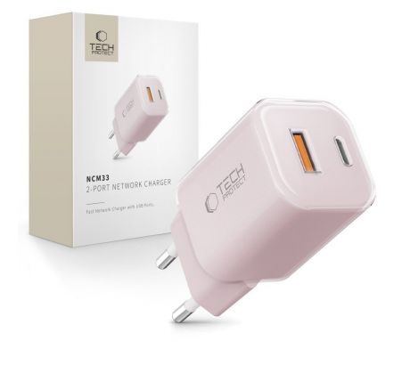 TECH-PROTECT NCM33 2-PORT NETWORK CHARGER PD 33W / QC3.0 BABY PINK