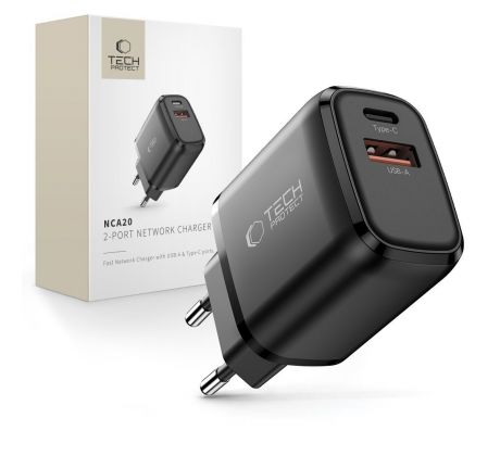 TECH-PROTECT NCA20 2-PORT NETWORK CHARGER PD 20W / QC3.0 BLACK