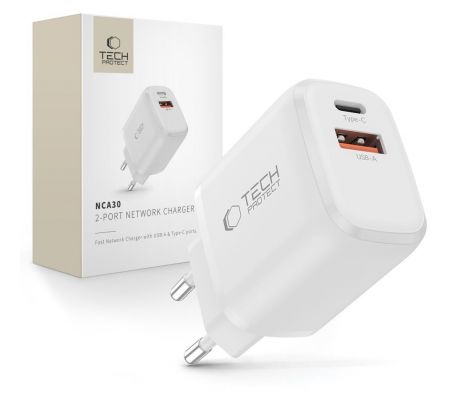 TECH-PROTECT NCA30 2-PORT NETWORK CHARGER PD 30W / QC3.0 WHITE