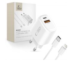 TECH-PROTECT NCA30 2-PORT NETWORK CHARGER PD 30W / QC3.0 + LIGHTNING CABLE WHITE