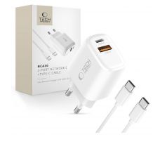 TECH-PROTECT NCA30 2-PORT NETWORK CHARGER PD 30W / QC3.0 + TYPE-C CABLE WHITE