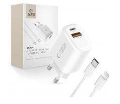 TECH-PROTECT NCA20 2-PORT NETWORK CHARGER PD 20W / QC3.0 + LIGHTNING CABLE WHITE