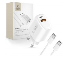TECH-PROTECT NCA20 2-PORT NETWORK CHARGER PD 20W / QC3.0 + TYPE-C CABLE WHITE