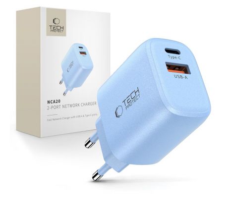 TECH-PROTECT NCA20 2-PORT NETWORK CHARGER PD 20W / QC3.0 BABY BLUE